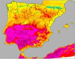 Mapa elaborado por la Aemet sobre la previsión de las máximas en CyL previstas el jueves y el viernes