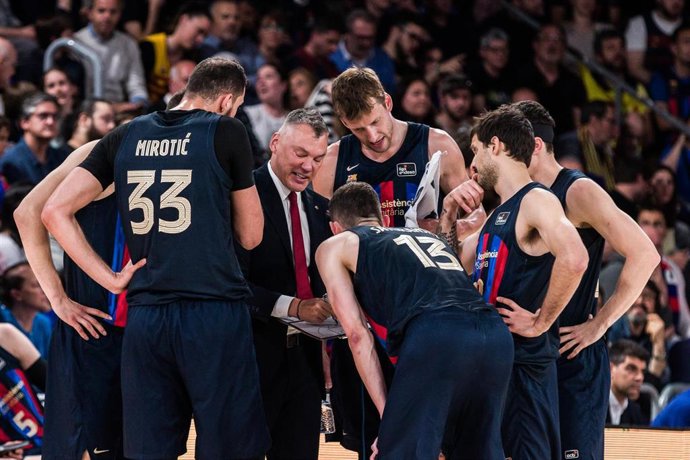Sarunas Jasikevicius, Head coach of FC Barcelona during the ACB Liga Endesa match between FC Barcelona and Real Madrid at Palau Blaugrana on April 16, 2023 in Barcelona, Spain.