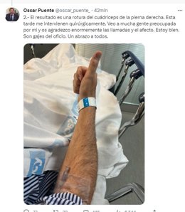 Captura del Tuit del alcalde de Valladolid a consecuencia de la caída que ha sufrido.