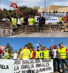 Concentración de los trabajadores de El Viejo Almendro (arriba) y Sucesores de Morales (abajo).