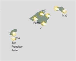 Mapa meteorológico de Baleares, a 28 de abril de 2023.