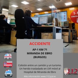 Gráfico elaborado por el 112 con datos sobre el accidente en la AP-1 en Miranda de Ebro (Burgos)