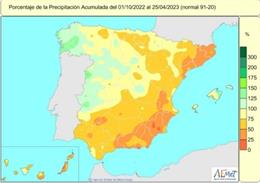 La falta de lluvias acumulada en el conjunto de España crece hasta el 24 por ciento desde el 1 de octubre de 2022 al 25 de abril de 2023.
