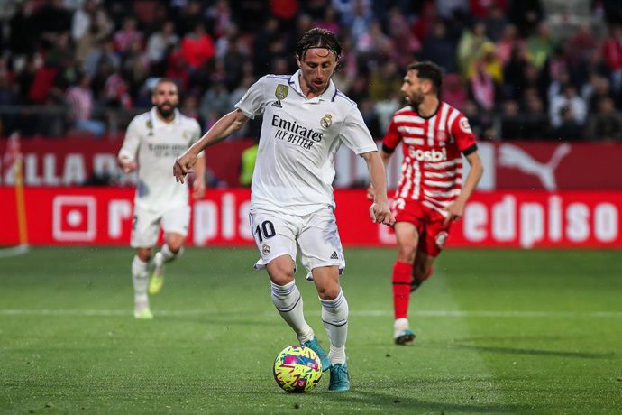 Luka Modric of Real Madrid in action during the spanish league, La Liga Santander, football match played between Girona FC and Real Madrid at Montilivi stadium on April 25, 2023, in Girona, Spain.