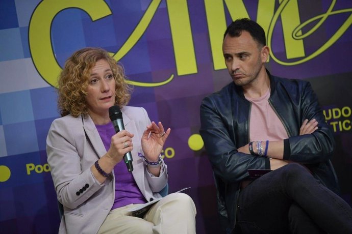 La candidata de Podemos a la Alcaldía de Sevilla, Susana Hornillo, en el acto de 'Escudo climático' organizado por Podemos en Madrid.