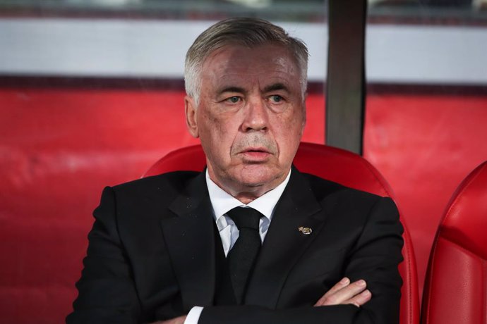 Carlo Ancelotti, head coach of Real Madrid, looks on during the spanish league, La Liga Santander, football match played between Girona FC and Real Madrid at Montilivi stadium on April 25, 2023, in Girona, Spain.