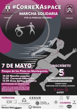 Cartel de la primera marcha solidaria por la parálisis cerebral organizada por Aspace Sevilla el próximo 7 de mayo
