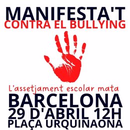 Cartel de la manifestación en Barcelona contra el acoso escolar.