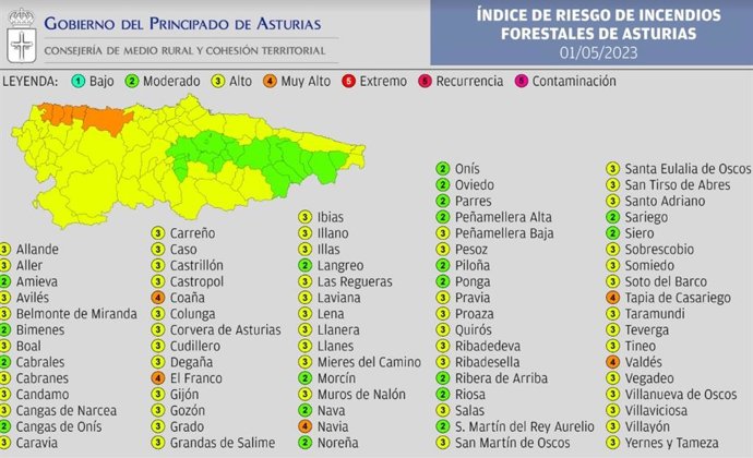 Índice De Riesgo Por Incendios Forestales Para El Lunes 1 De Mayo