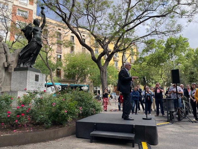 El candidato de ERC a la alcaldía de Barcelona, Ernest Maragall, en el homenaje del partido a Francesc Layret.