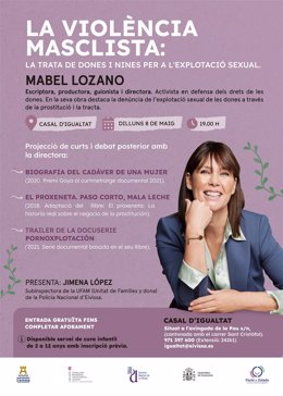 Cartel del taller sobre la trata de mujeres y niñas para la explotación sexual que impartirá Mabel Lozano en Ibiza