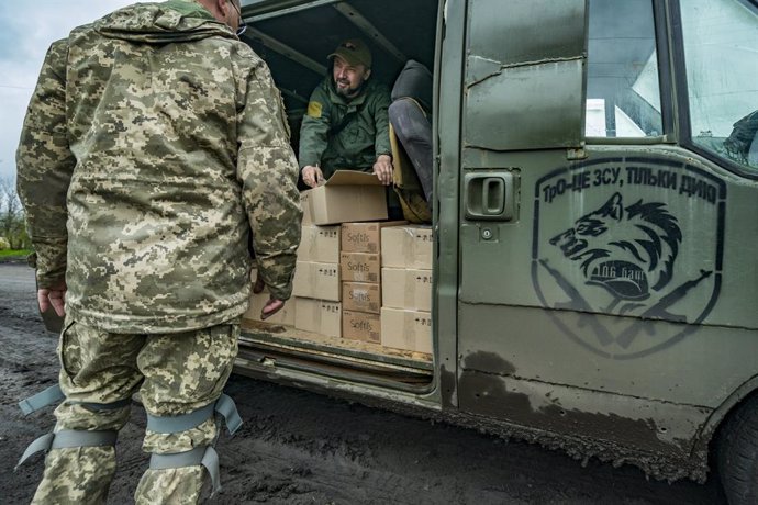 April 22, 2023, Donetsk, Ukraine: A civilian volunteer brings supplies to the soldiers near the frontlines of Donetsk region.