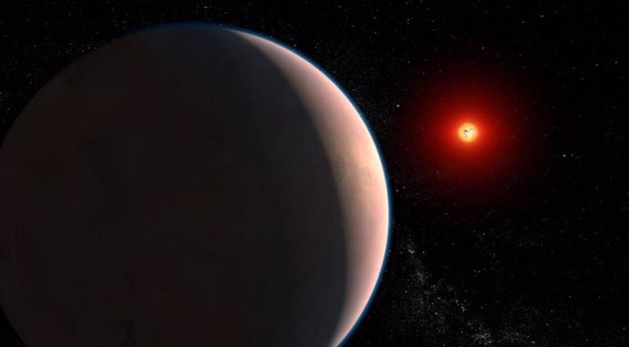 Concepto artístico del exoplaneta rocoso GJ 486 b, que orbita una estrella enana roja que se encuentra a solo 26 años luz de distancia en la constelación de Virgo.