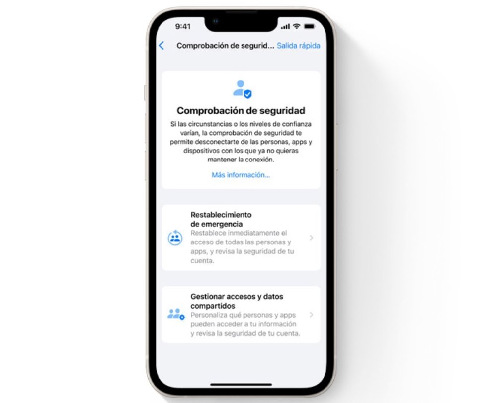 Pantalla de comprobación de seguridad en iOS 16