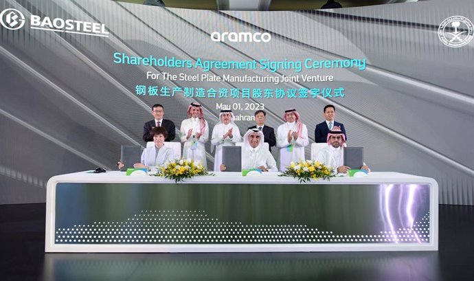 Aramco, Baosteel and PIF signing ceremony for the steel plate manufacturing joint venture in Dhahran, Saudi Arabia, on May 1