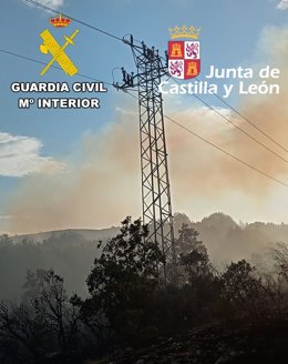 Torre eléctrica donde se inició el incendio en Los Altos, en las Hoces del Río Ebro.