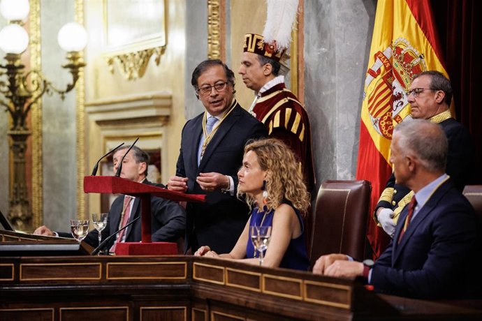 El presidente de la República de Colombia, Gustavo Francisco Petro Urrego, interviene durante un acto en el Congreso de los Diputados