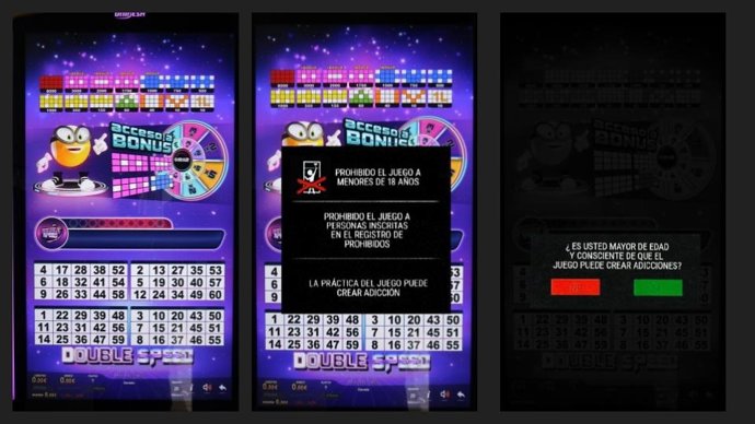 Pantalla de una máquina tragaperras con la actual legislación autonómica