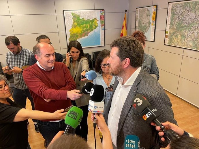 El secretario de Movilidad e Infraestructuras de la Generalitat, Marc Sanglas, en declaraciones a los medios tras la reunión a tres bandas entre Govern, Adif y Renfe.