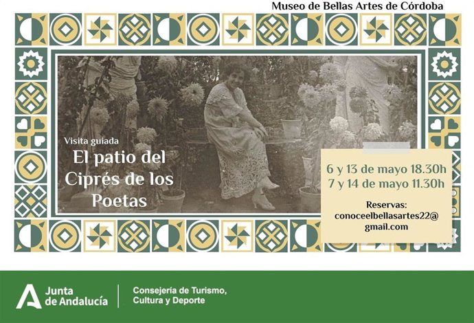 Cartel de las visitas guiadas 'El patio del Ciprés de los Poetas'.