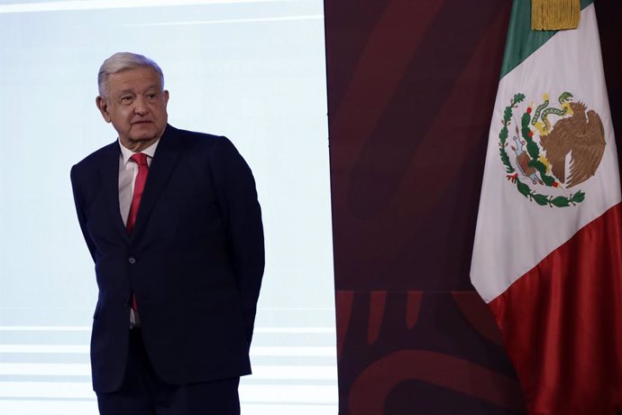 May 1, 2023, Mexico City, Mexico City, Mexico: May 1, 2023, Mexico City, Mexico: The President of Mexico, Andres Manuel Lopez Obrador at the press conference before reporters at the National Palace in Mexico City. on May 1, 2023 in Mexico City, Mexico (