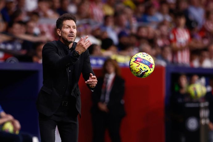Diego Pablo Simeone, head coach of Atletico de Madrid, gestures during the spanish league, La Liga Santander, football match played between Atletico de Madrid and Cadiz CF at Civitas Metropolitano stadium on May 03, 2023 in Madrid, Spain.