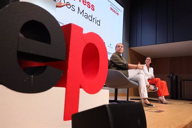 La candidata del PSOE a la alcaldía de Madrid, Reyes Maroto, interviene durante un desayuno informativo  de Europa Press, a 4 de mayo de 2023, en Madrid (España).