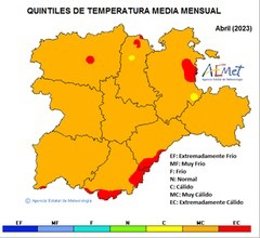 Mapa elaborado por la Aemet sobre el balance del mes de abril de 2023