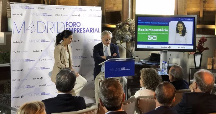 La candidata de Vox a la Presidencia de la Comunidad de Madrid, Rocío Monasterio, interviene en el desayuno informativo de Madrid Foro Empresarial.