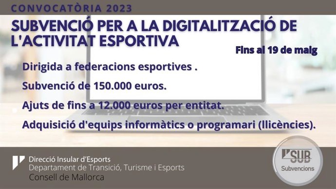 Cartel informativo de las subvenciones para federaciones deportivas del Consell de Mallorca.