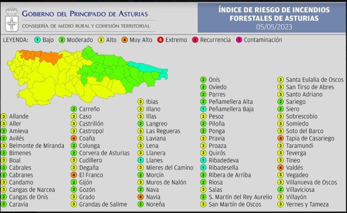 Mapa de riesgo de incendios forestales.