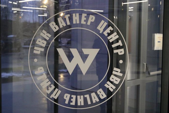 Archivo - January 30, 2023, Saint Petersburg, Russia: The PMC (Private Military Company) Wagner Center logo on the new building. PMC Wagner Center began its work in St. Petersburg. In fact, a large office building, in which they promise to provide free 