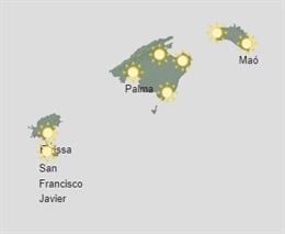Mapa meteorológico de Baleares, a 5 de mayo.