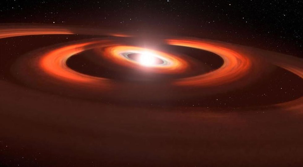 Esta representación se basa en imágenes del Telescopio Espacial Hubble de discos de gas y polvo alrededor de la joven estrella TW Hydrae.