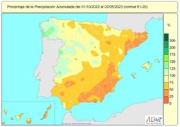 España acumula un déficit de precipitaciones del 26 % en los ocho primeros meses del año hidrológico.