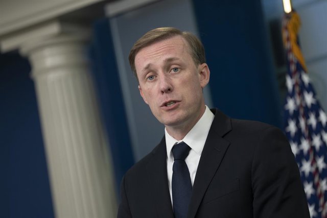 April 24, 2023, Washington, District of Columbia, USA: National Security Advisor Jake Sullivan participates in a news briefing at the White House in Washington, DC, April 24, 2023.  ..Chris Kleponis - Pool via CNP