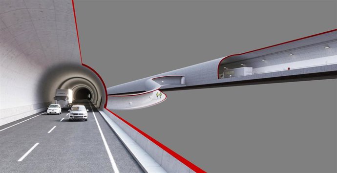 Recreación del desdoblamiento del túnel.