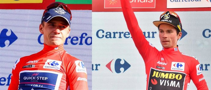 Archivo - Remco Evenepoel (Soudal - Quick Step), izquierda, y Primoz Roglic (Jumbo-Visma), derecha, últimos ganadores de La Vuelta, rivales ahora en el Giro de Italia 2023