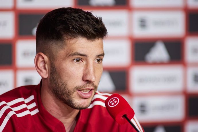 David Garcia of Osasuna attends his press conference before the spanish cup, Copa del Rey football match between Real Madrid and CA Osasuna at La Cartuja Stadium on May 5, 2023 in Sevilla, Spain.