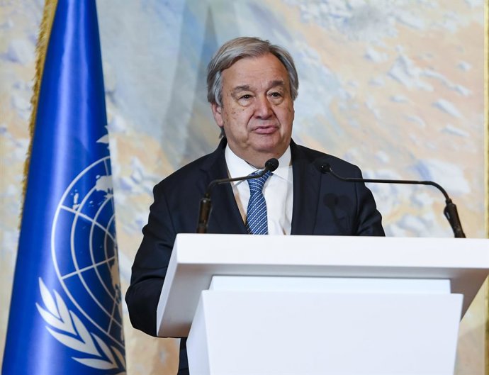DOHA, May 2, 2023  -- UN Secretary-General Antonio Guterres speaks during a press conference following a two-day closed-door meeting on Afghanistan with special envoys from more than 20 countries and international organizations in Doha, Qatar, on May 2,