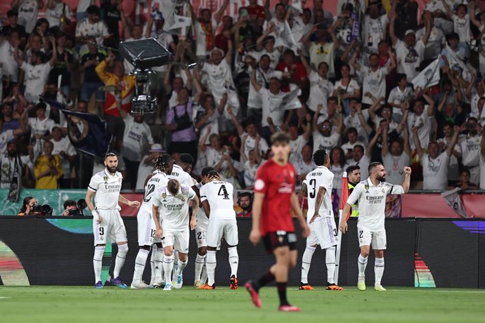 Rodrygo Goes of Real Madrid celebrates a goal during the spanish cup, Copa del Rey, Final football match played between Real Madrid and CA Osasuna at Estadio de la Cartuja on May 06, 2023, in Sevilla, Spain.