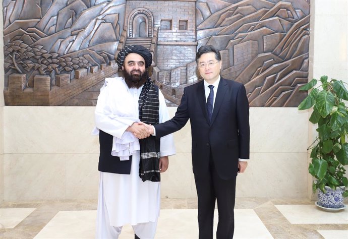 ISLAMABAD, May 6, 2023  -- Chinese State Councilor and Foreign Minister Qin Gang meets with Amir Khan Muttaqi, acting foreign minister of the Afghan interim government, in Islamabad, Pakistan, May 6, 2023.