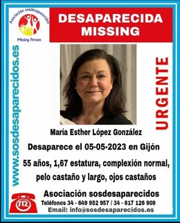 La Asociación SOS Desaparecidos Ha Lanzado Un Mensaje A Través De Las Redes Sociales Para Tratar De Localizar A Una Mujer De 55 Años Desaparecida En Gijón Este Viernes 5 De Mayo.