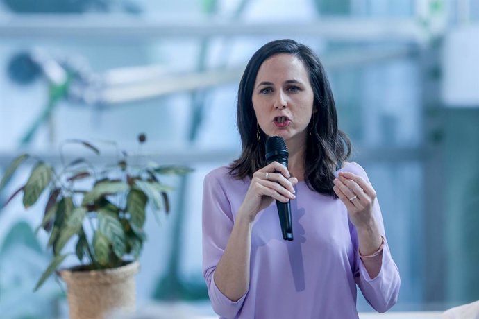 La líder de Podemos, Ione Belarra, interviene durante un acto 'Por una Ley del Juego, Madrid libre de ludopatía', a 4 de mayo de 2023, en Madrid (España). Según una encuesta de Salud Madrid publicada el pasado mes de marzo, más del 4% de los madrileños 