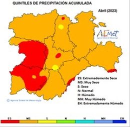 Mapa elaborado por la Aemet sobre el balance del mes de abril de 2023