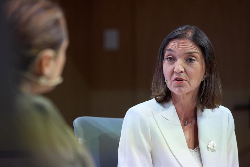 La candidata del PSOE a la alcaldía de Madrid, Reyes Maroto, interviene durante un desayuno informativo  de Europa Press, a 4 de mayo de 2023, en Madrid (España).