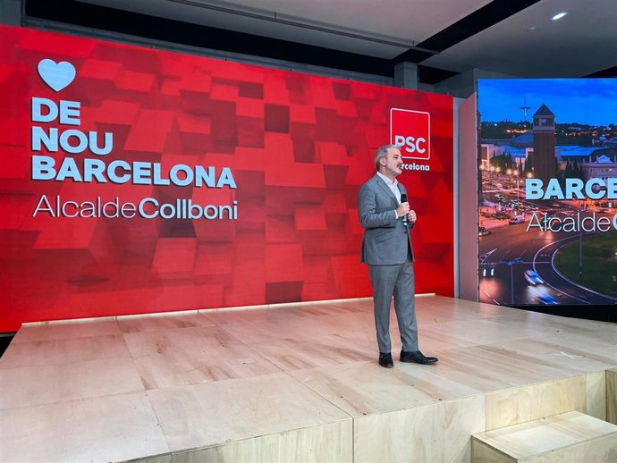 El candidato del PSC a la alcaldía de Barcelona, Jaume Collboni, presenta la imagen de su campaña.