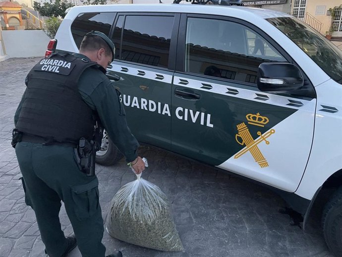 Agente de la Guardia Civil con marihuana incautada, en imagen de archivo