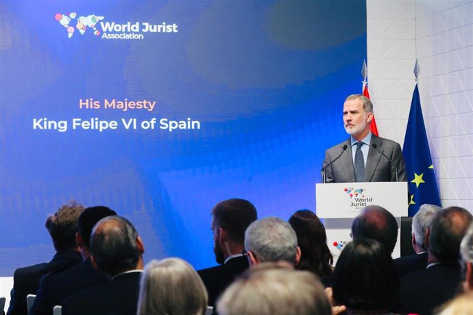 El Rey Felipe VI interviene en un acto organizado por la World Jurist Association (WJA) en Madrid
