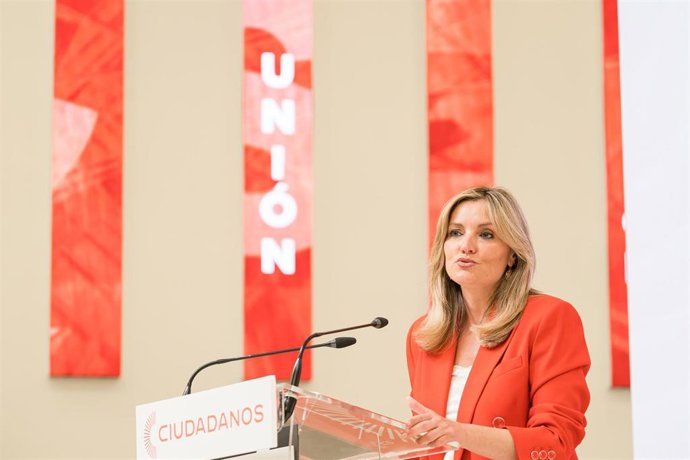 La portavoz de Ciudadanos, Patricia Guasp, durante una rueda de prensa tras la reunión del Comité Permanente, en la sede nacional del partido.